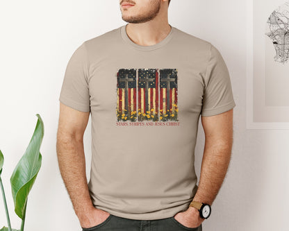 brand:Bella Canvas|color:Heather Tan|Stars And Stripes And Jesus Christ Graphic T-Shirt