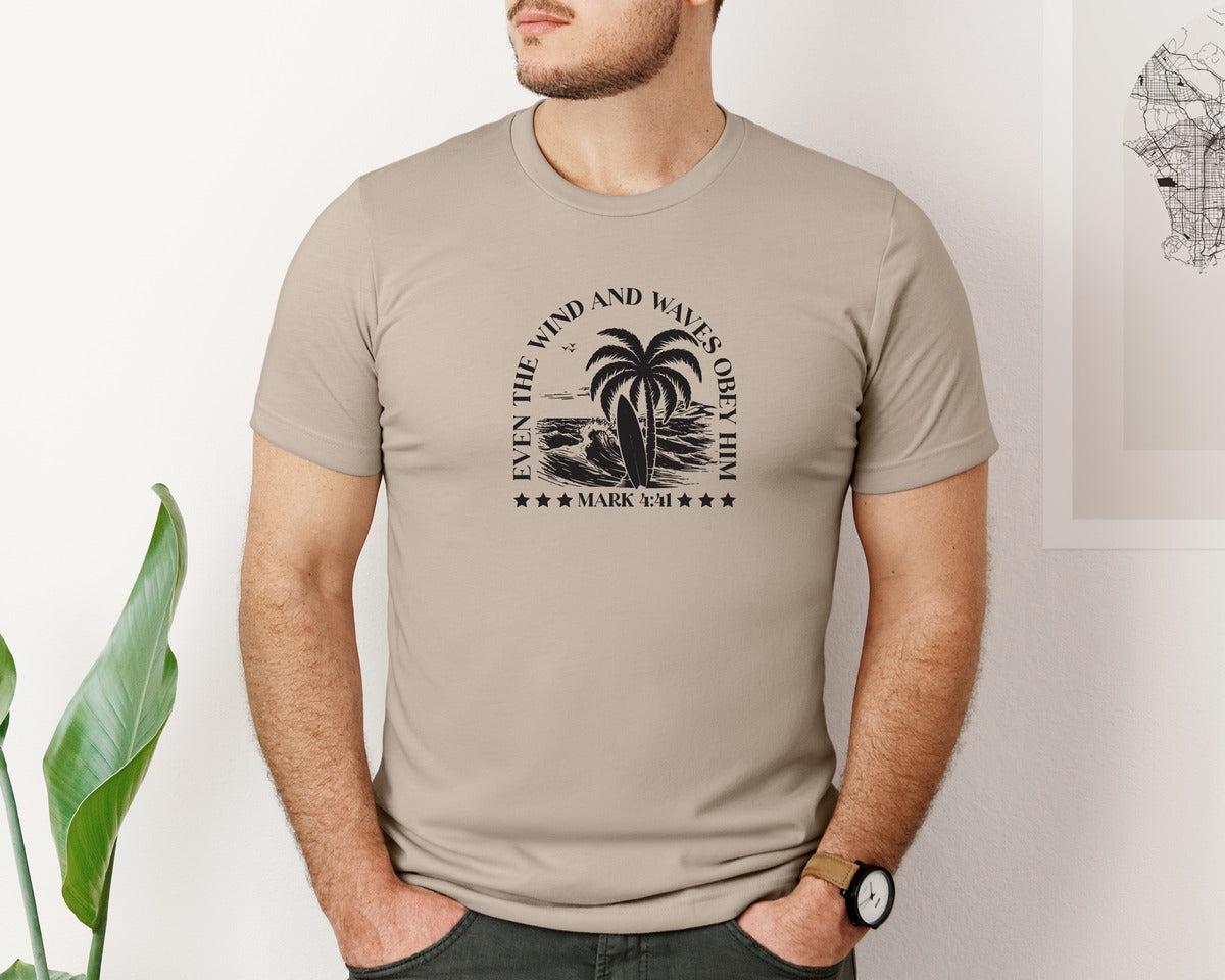 brand:Bella Canvas|color:Heather Tan|Wind And Waves Obey Him Mark 441 Graphic T-Shirt