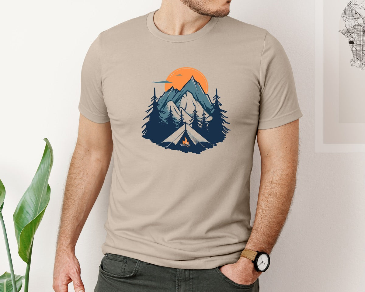 brand:Bella Canvas|color:Heather Tan|Sunset Camping Adventure T Shirt Design 8 Graphic T-Shirt