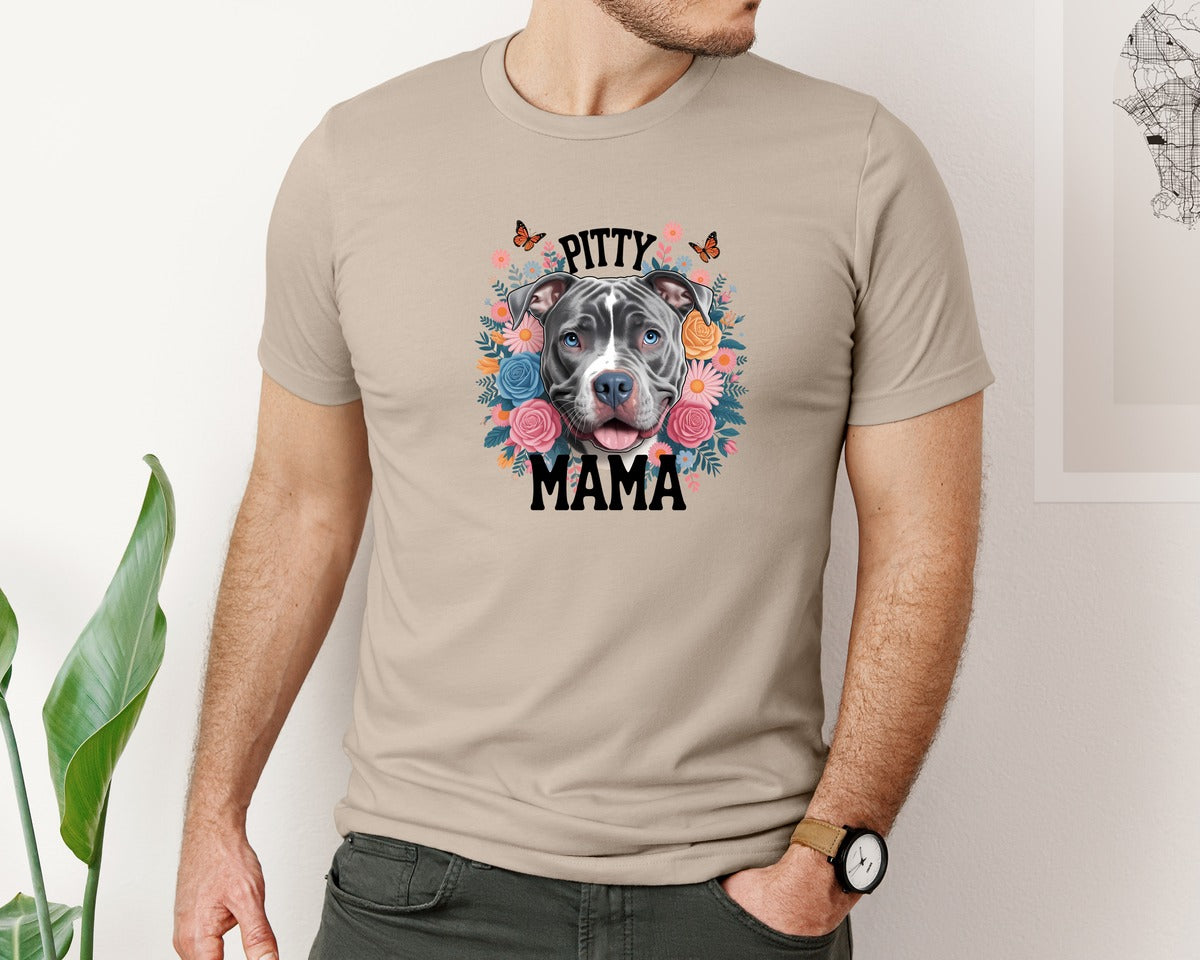 brand:Bella Canvas|color:Heather Tan|Pitty Mama Cute Pitbull Dog Graphic T-Shirt