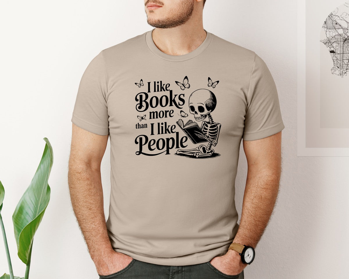 brand:Bella Canvas|color:Heather Tan|I Like Books More Than I Like People 3 Graphic T-Shirt