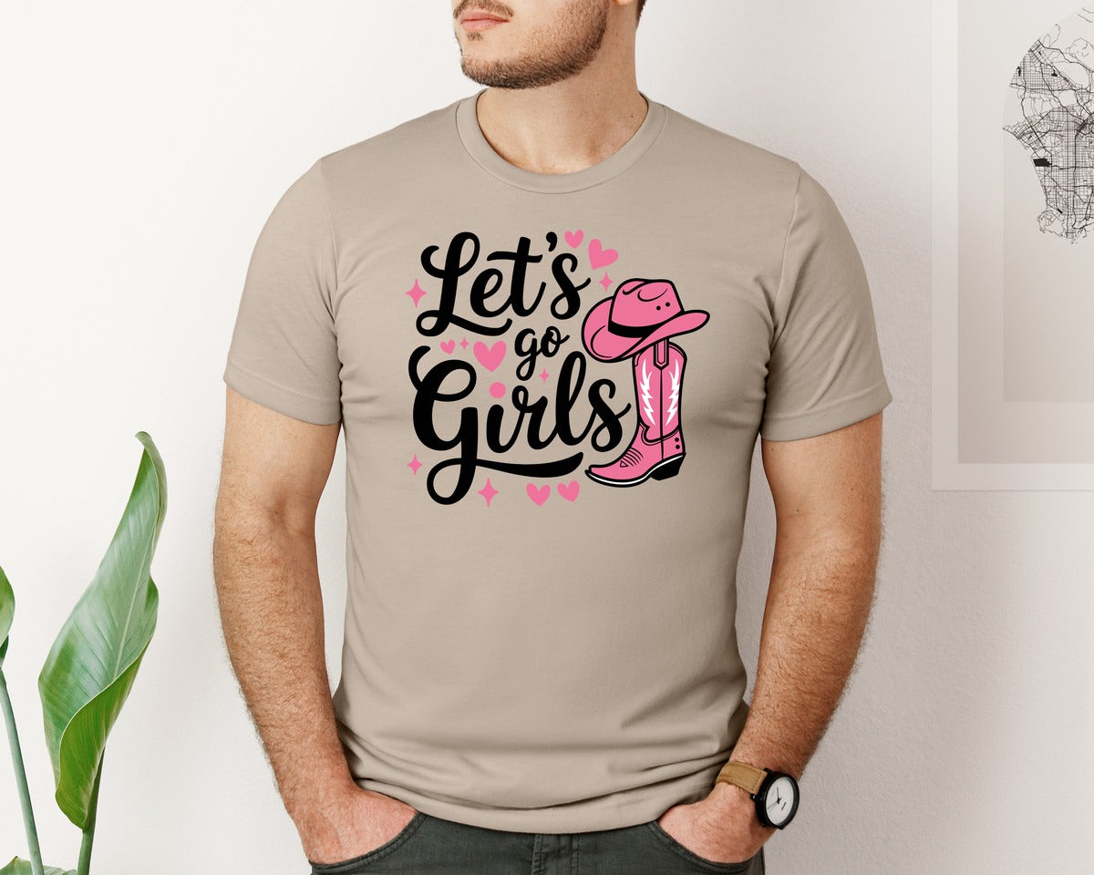 brand:Bella Canvas|color:Heather Tan|Lets Go Girls Western Cowgirl Graphic T-Shirt