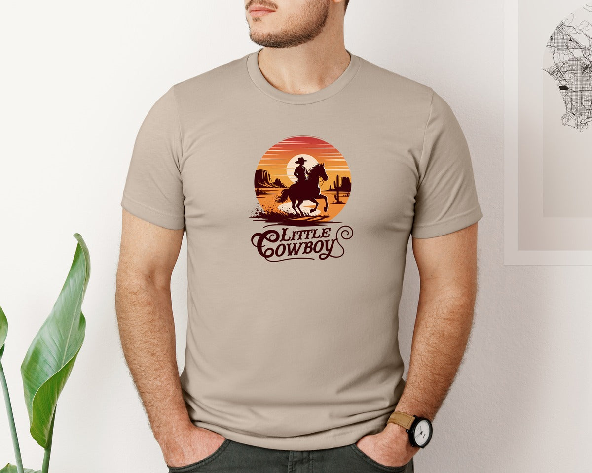 brand:Bella Canvas|color:Heather Tan|Little Cowboy Western Horse Riding 3 Graphic T-Shirt