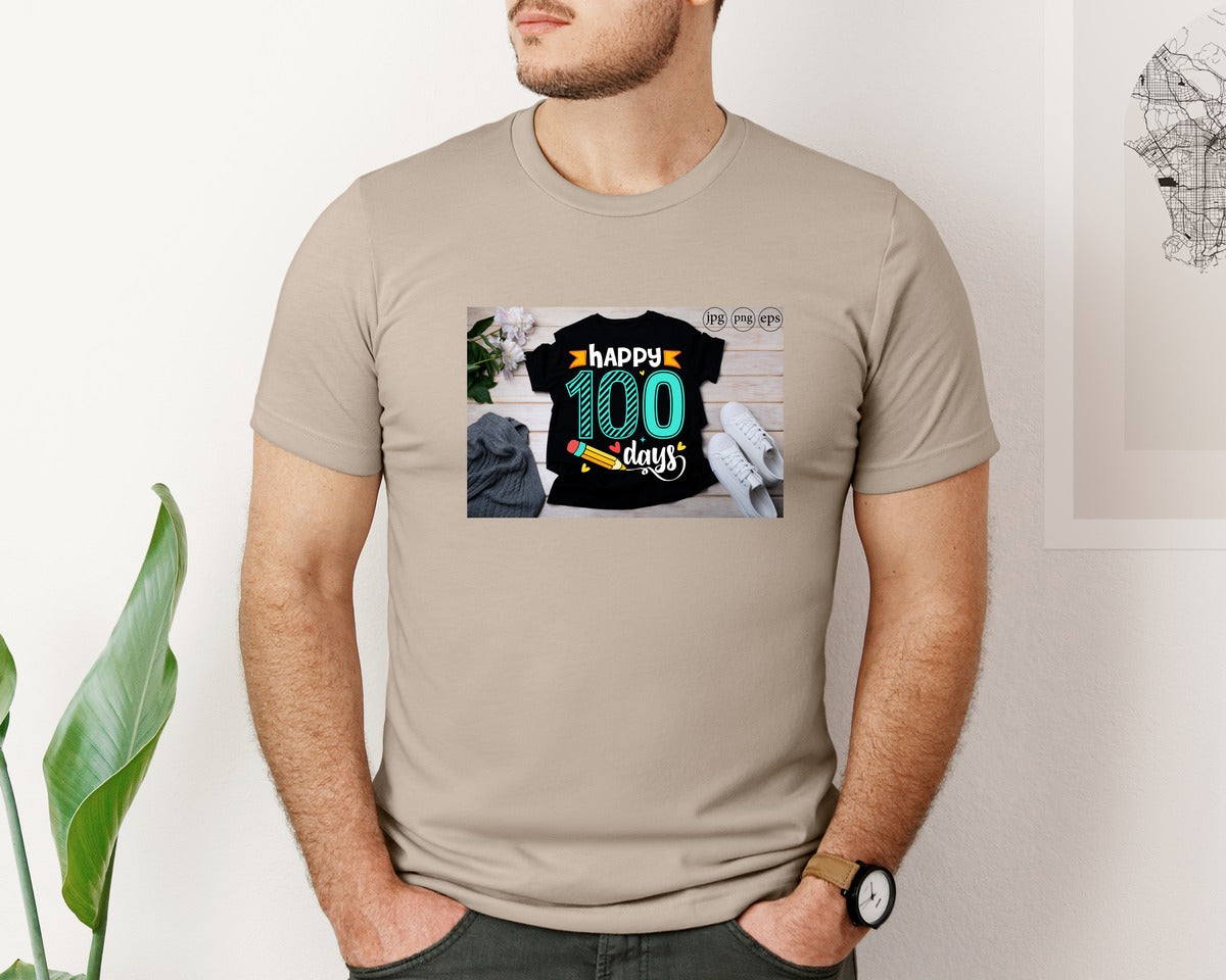 brand:Bella Canvas|color:Heather Tan|100 Days Of School Shirt 10 Graphic T-Shirt