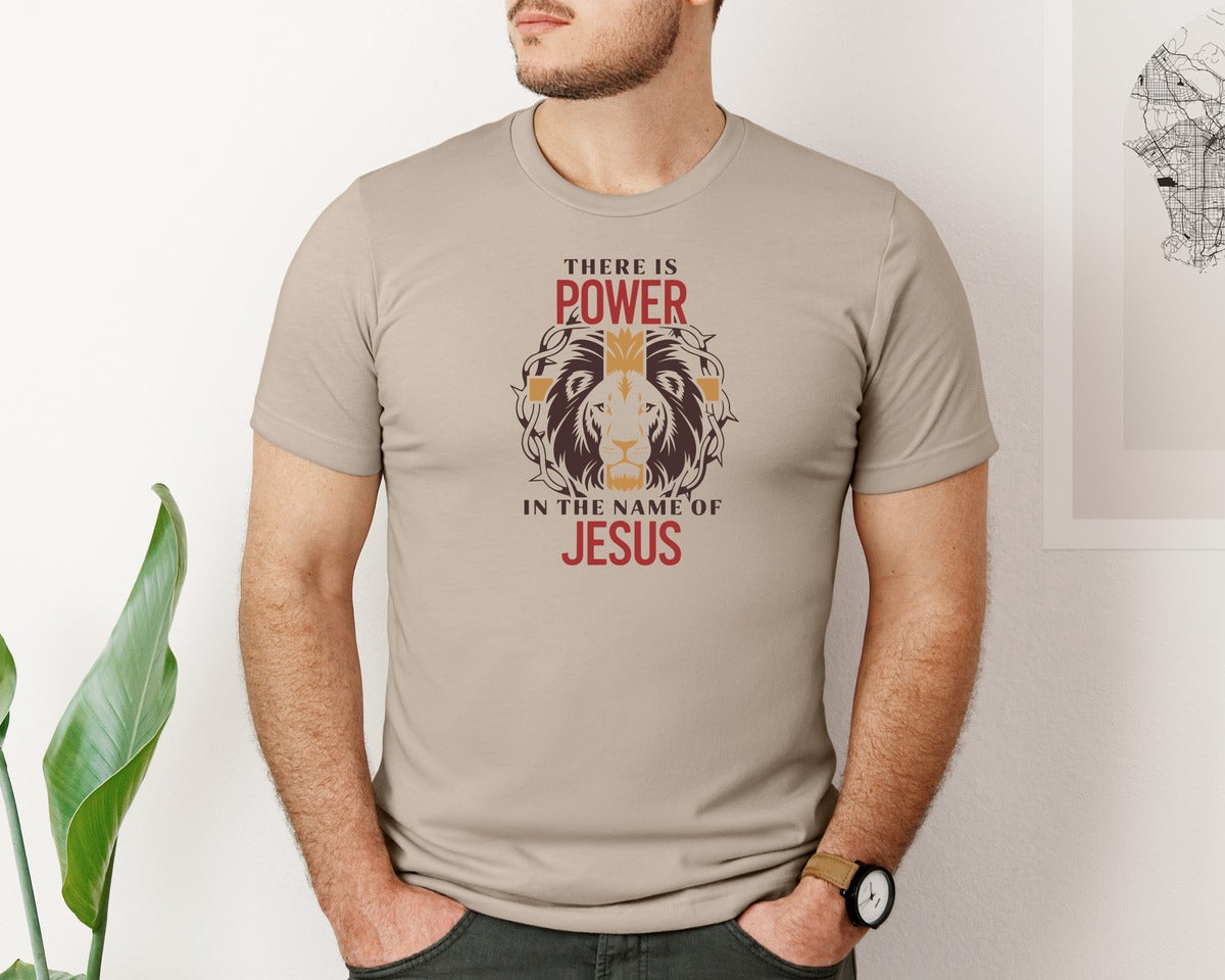 brand:Bella Canvas|color:Heather Tan|There Is Power In The Name Of Jesus 10 Graphic T-Shirt