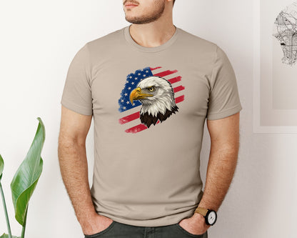 brand:Bella Canvas|color:Heather Tan|American Eagle With Flag Patriotic Graphic T-Shirt