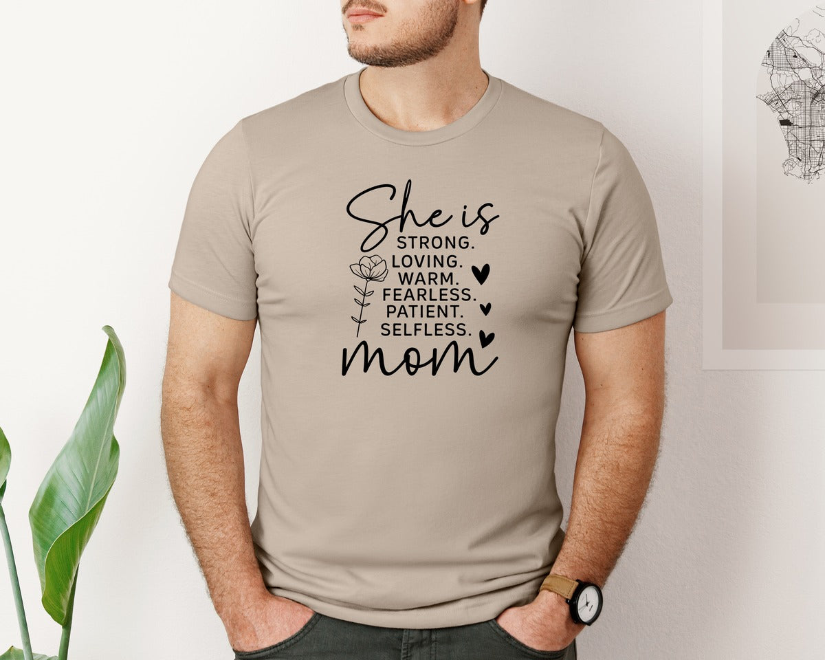 brand:Bella Canvas|color:Heather Tan|She Is Strong Loved Mama Graphic T-Shirt
