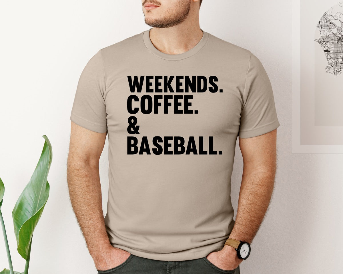 brand:Bella Canvas|color:Heather Tan|Weekends Coffee Baseball Tshirt Design Graphic T-Shirt