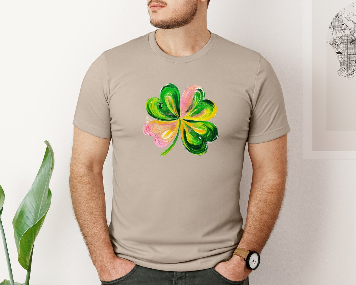 brand:Bella Canvas|color:Heather Tan|Brushstroke Shamrock Graphic T-Shirt