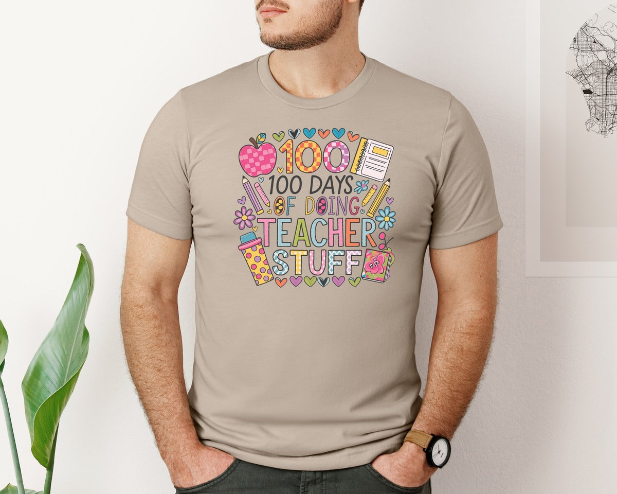 brand:Bella Canvas|color:Heather Tan|100 Days Of School 57 Graphic T-Shirt