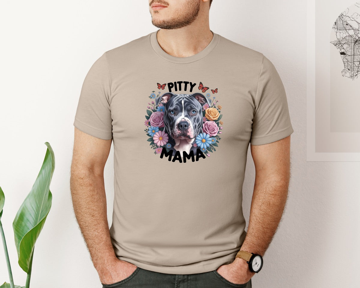 brand:Bella Canvas|color:Heather Tan|Pitty Mama Cute Pitbull Dog 2 Graphic T-Shirt