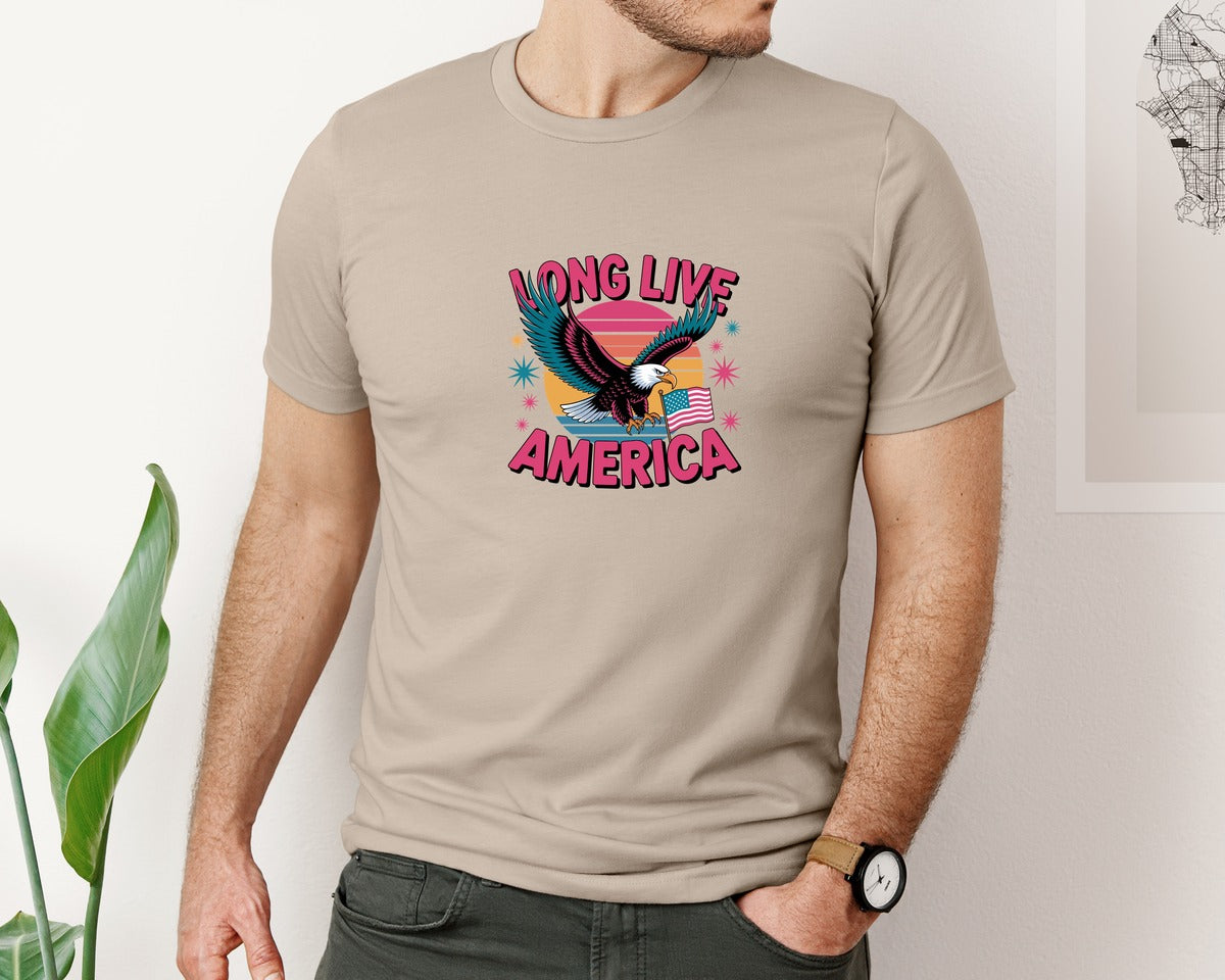 brand:Bella Canvas|color:Heather Tan|Long Live America Graphic T-Shirt