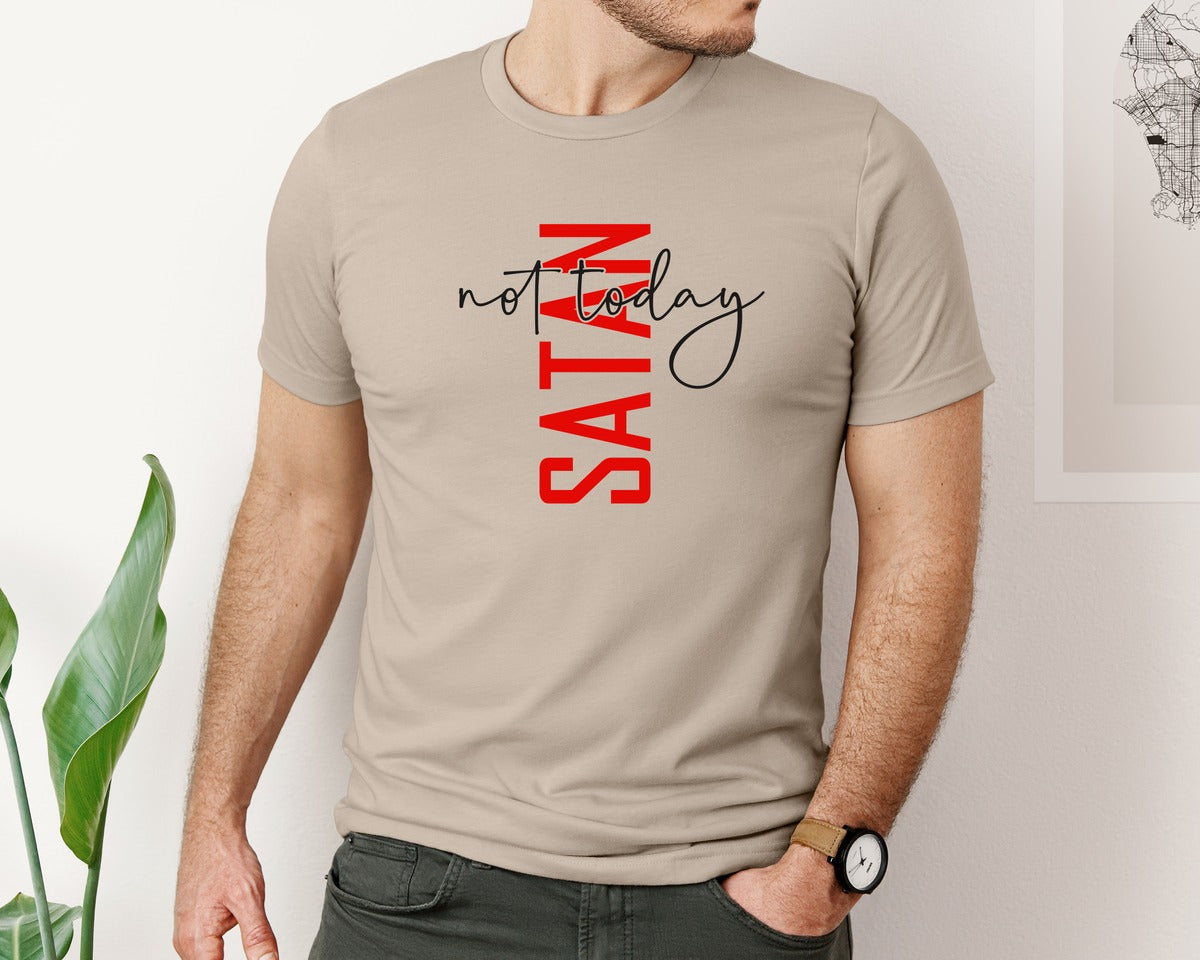 brand:Bella Canvas|color:Heather Tan|Not Today Satan Shirt Design Graphic T-Shirt