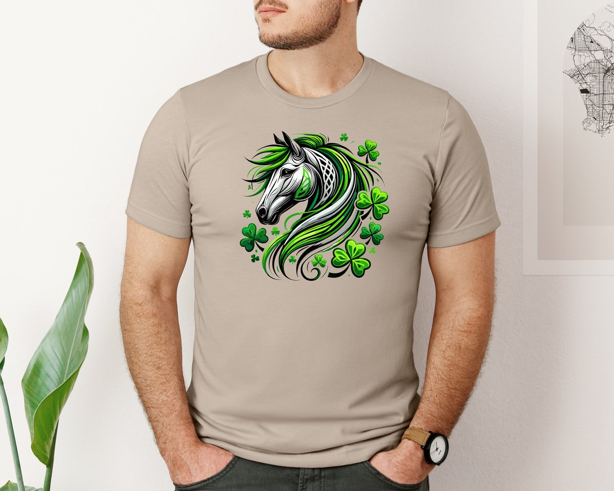 brand:Bella Canvas|color:Heather Tan|St Patricks Day Horse Lucky Graphic T-Shirt