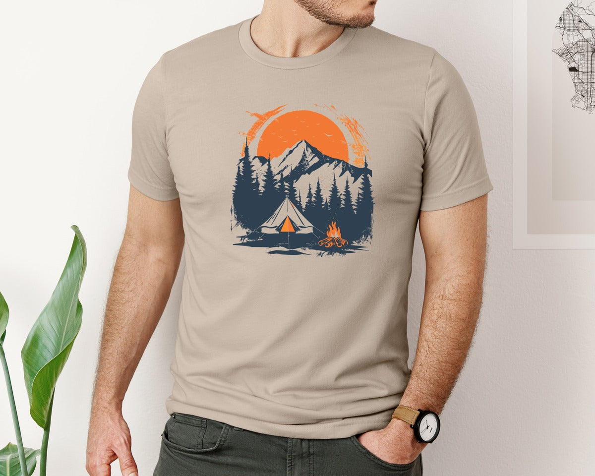 brand:Bella Canvas|color:Heather Tan|Sunset Camping Adventure T Shirt Design 3 Graphic T-Shirt