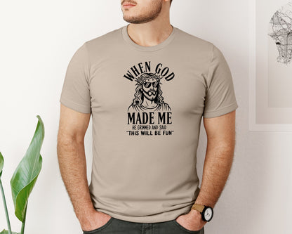 brand:Bella Canvas|color:Heather Tan|God Humor Christian Faith Graphic T-Shirt