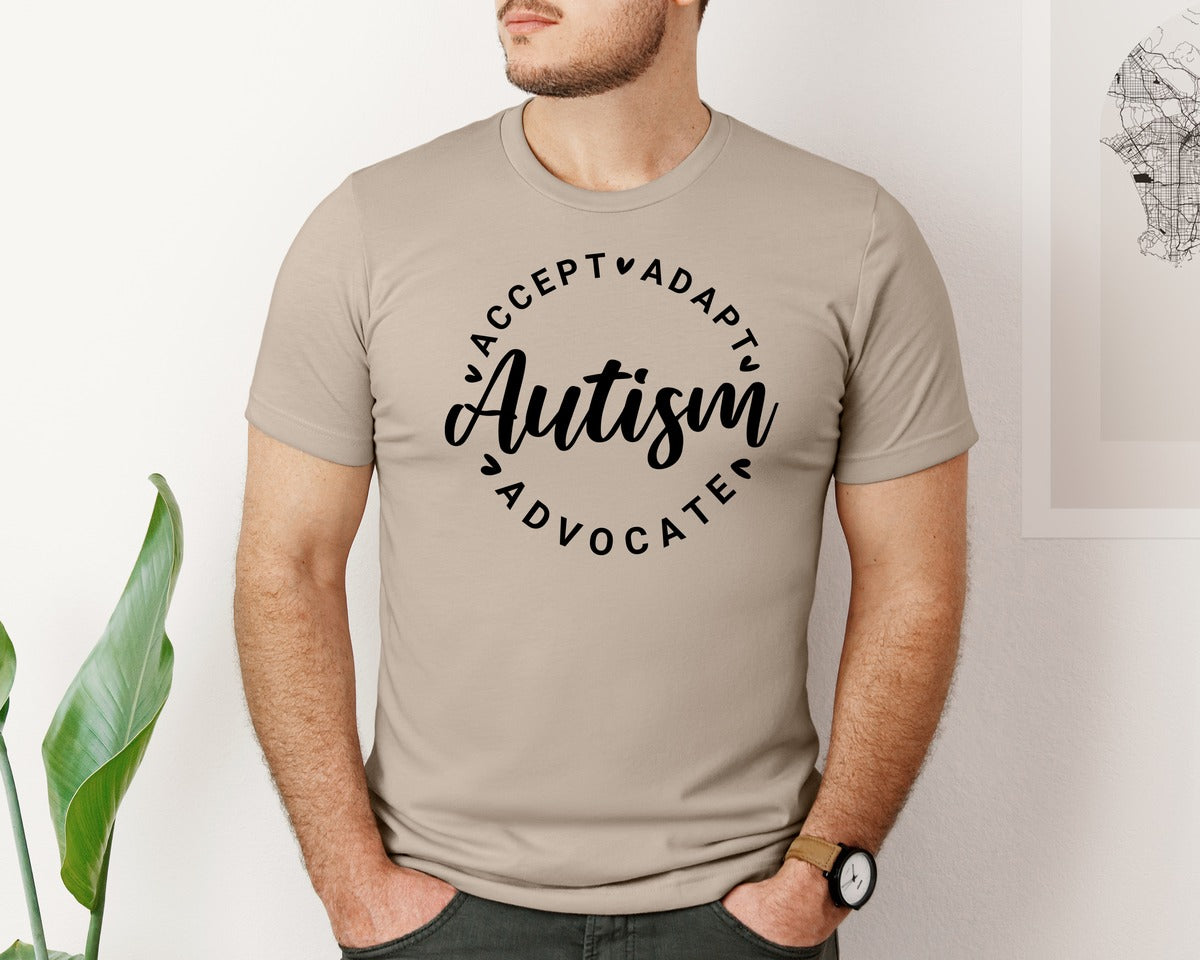 brand:Bella Canvas|color:Heather Tan|Autism Awareness Accept Adapt Advocate 4 Graphic T-Shirt