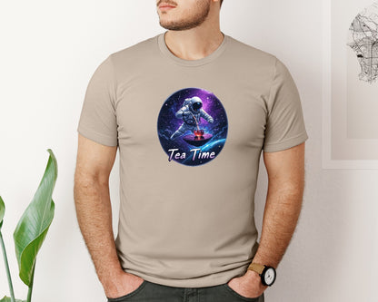 brand:Bella Canvas|color:Heather Tan|Astronaut Tea Time In Space T Shirt Graphic T-Shirt