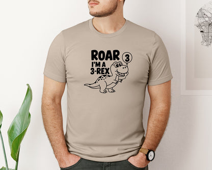 brand:Bella Canvas|color:Heather Tan|3 Rex Dinosaur Birthday Graphic T-Shirt
