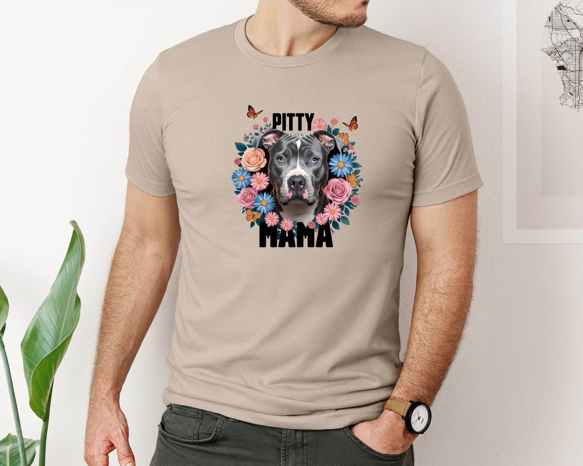 brand:Bella Canvas|color:Heather Tan|Pitty Mama Cute Pitbull Dog 3 Graphic T-Shirt