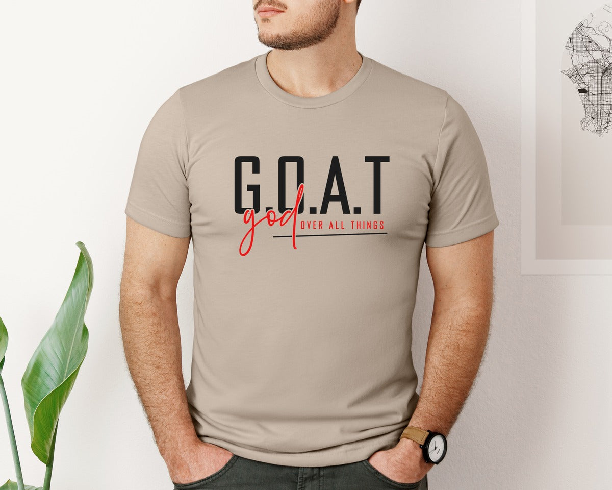 brand:Bella Canvas|color:Heather Tan|God Over All Things Shirt Design Graphic T-Shirt