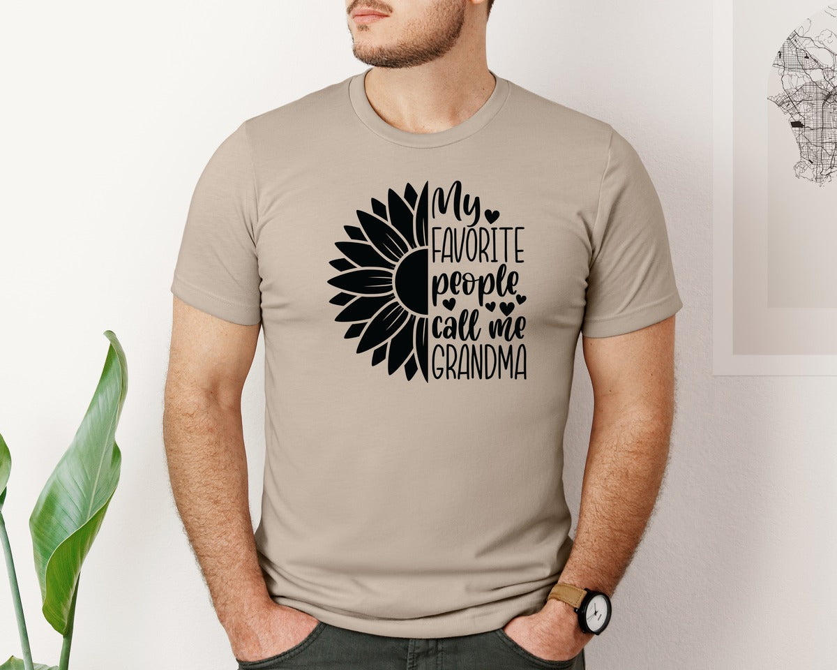 brand:Bella Canvas|color:Heather Tan|Grandma Sunflower Grandma Graphic T-Shirt