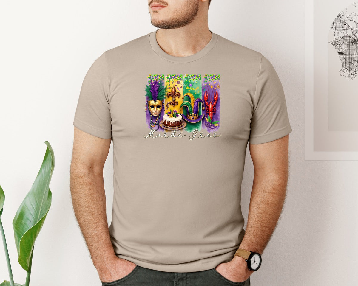 brand:Bella Canvas|color:Heather Tan|Mardi Gras Coquette 2 Graphic T-Shirt