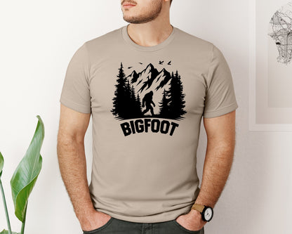 brand:Bella Canvas|color:Heather Tan|Retro Bigfoot Silhouette Pixel Art Graphic T-Shirt