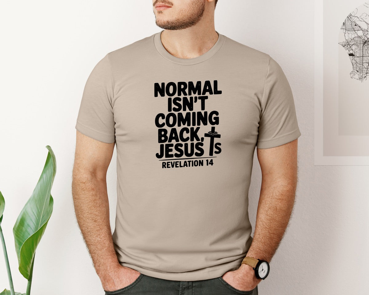 brand:Bella Canvas|color:Heather Tan|Normal Isnt Coming Back But Jesus Is Sv Graphic T-Shirt