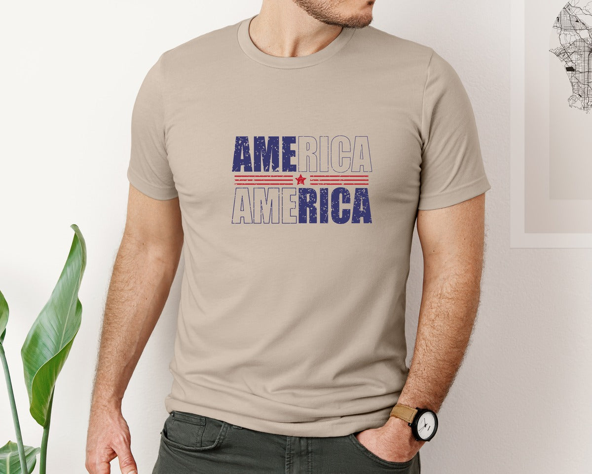 brand:Bella Canvas|color:Heather Tan|America Patriotic Graphic T-Shirt