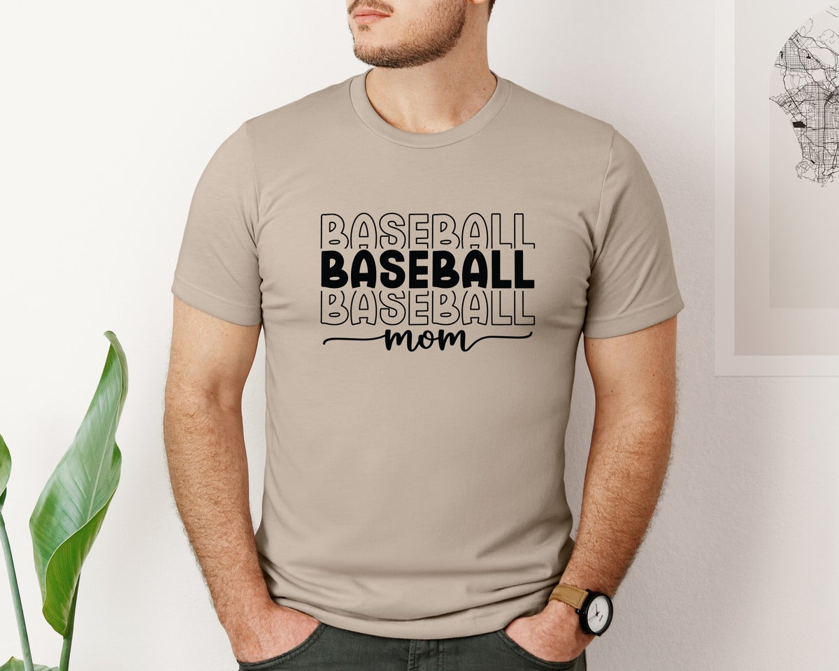 brand:Bella Canvas|color:Heather Tan|Baseball Mom Baseball Mom 3 Graphic T-Shirt