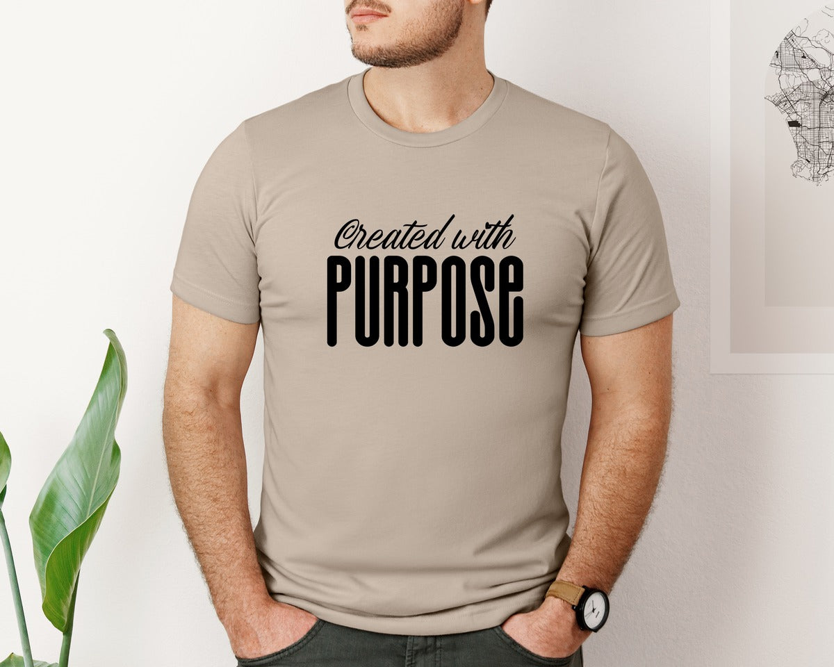 brand:Bella Canvas|color:Heather Tan|Created With Purpose Sleeve Design Graphic T-Shirt