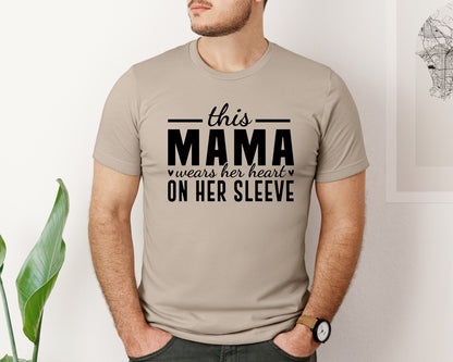 brand:Bella Canvas|color:Heather Tan|This Mama Wears Her Heart On Her Sleeve 77 Graphic T-Shirt