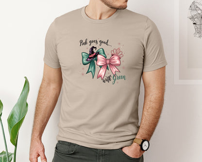brand:Bella Canvas|color:Heather Tan|Pink Goes Good With Green 4 Graphic T-Shirt