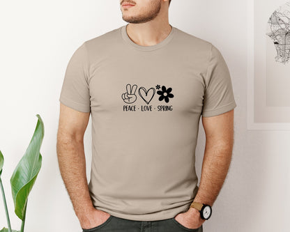 brand:Bella Canvas|color:Heather Tan|Peace Love Spring 4 Graphic T-Shirt