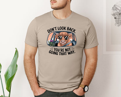 brand:Bella Canvas|color:Heather Tan|Dont Look Back Highland Cow Graphic T-Shirt