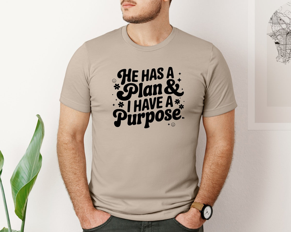 brand:Bella Canvas|color:Heather Tan|He Has A Plan And I Have A Purpose D Graphic T-Shirt