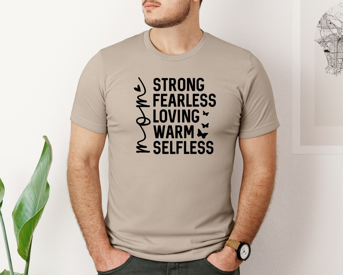 brand:Bella Canvas|color:Heather Tan|Strong Fearless Loving Warm Selfless Graphic T-Shirt