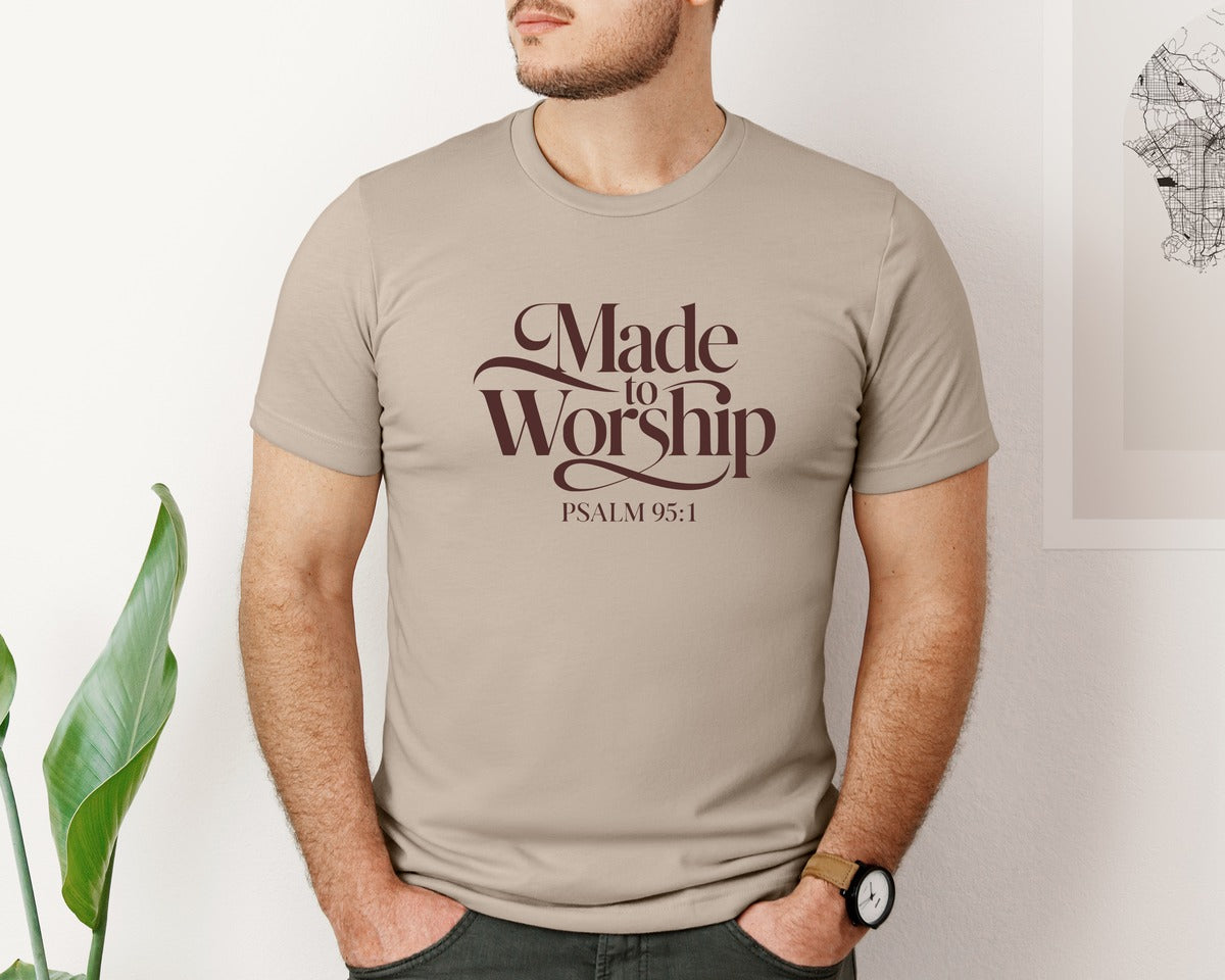 brand:Bella Canvas|color:Heather Tan|Made To Worship Psalm 951 Design 3 Graphic T-Shirt