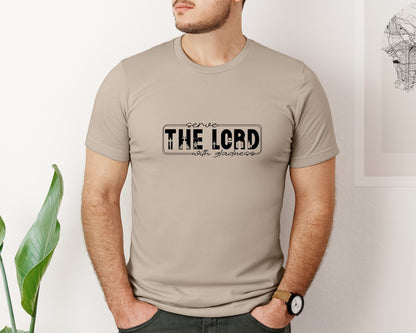 brand:Bella Canvas|color:Heather Tan|Serve The Lord With Gladness Sleeve Graphic T-Shirt