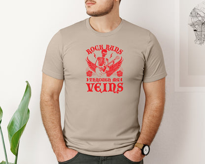 brand:Bella Canvas|color:Heather Tan|Rock Runs Through My Veins Design Graphic T-Shirt