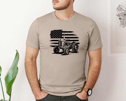 brand:Bella Canvas|color:Heather Tan|Tractor Flag Vector T Shirt Design Graphic T-Shirt