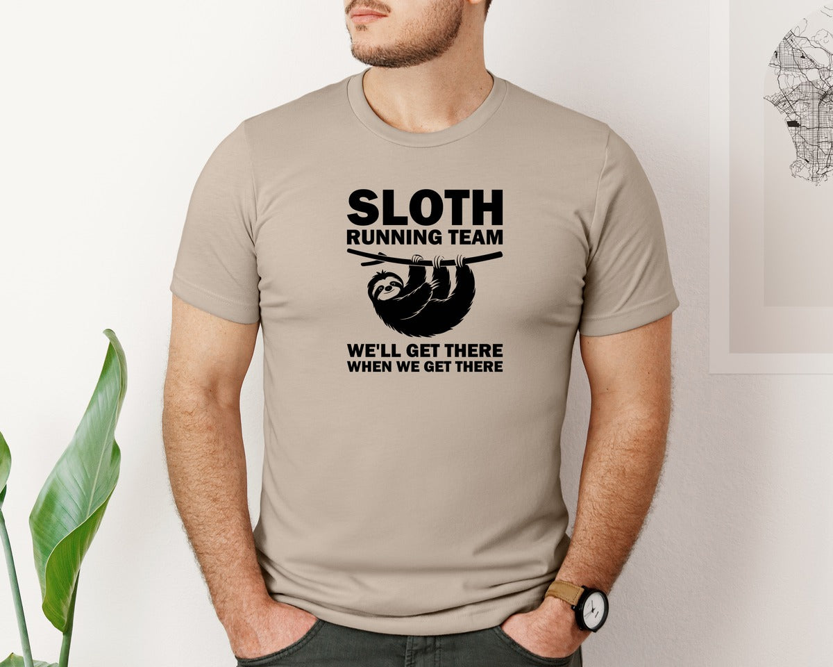 brand:Bella Canvas|color:Heather Tan|Sloth Running Team T Shirt 2 Graphic T-Shirt