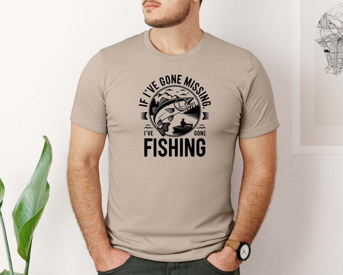 brand:Bella Canvas|color:Heather Tan|If Ive Gone Missing Ive Gone Fishing T Graphic T-Shirt