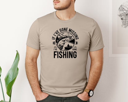 brand:Bella Canvas|color:Heather Tan|If Ive Gone Missing Ive Gone Fishing T Graphic T-Shirt