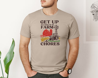 brand:Bella Canvas|color:Heather Tan|Get Up Its Time To Do Farm Chores 2 Graphic T-Shirt