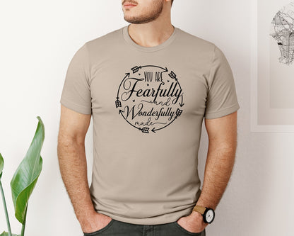 brand:Bella Canvas|color:Heather Tan|You Are Fearfully And Sleeve Design Graphic T-Shirt