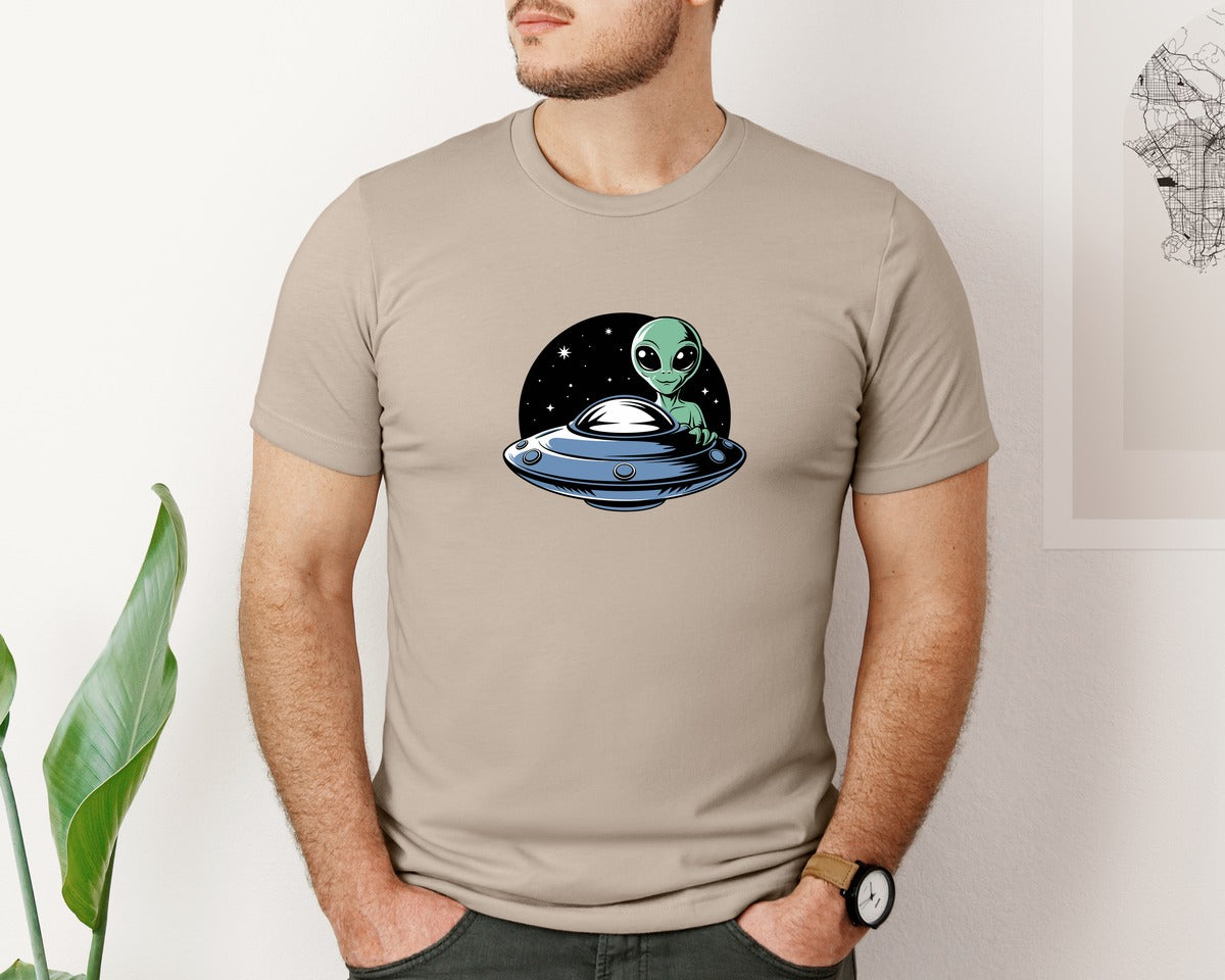 brand:Bella Canvas|color:Heather Tan|Retro Vintage Ufo Alien T Shirt Design 4 Graphic T-Shirt