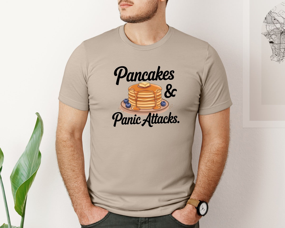 brand:Bella Canvas|color:Heather Tan|Pancakes Panic Attacks Graphic T-Shirt