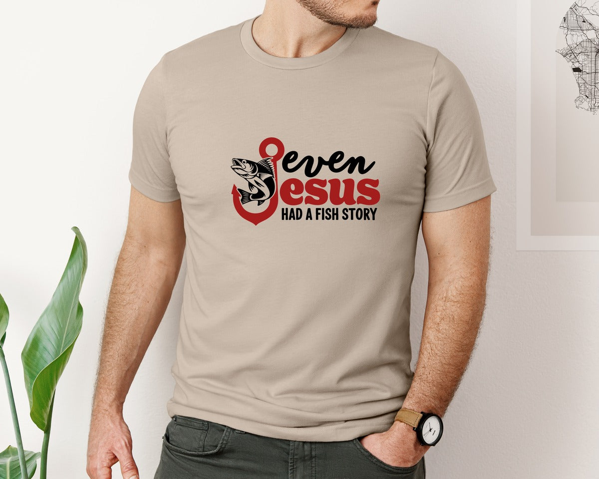 brand:Bella Canvas|color:Heather Tan|Even Jesus Had A Fish Story 3 Graphic T-Shirt